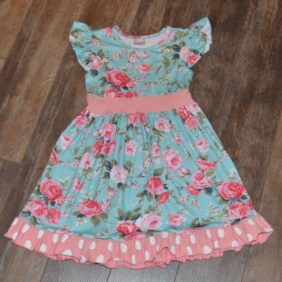 None Other - Teal Dress with Flowers